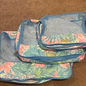 Lilly Pulitzer Tropical Print Travel Pouches - Blue and Pink